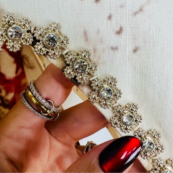 V. Chapman Luna Dress English Rose Floral Beaded Crystal Trim Midi 8 Medium - Picture 10 of 15